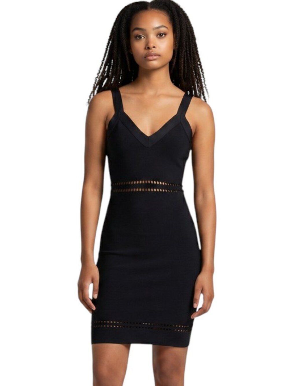 H&M Bandage Bodycon Mini Dress Cutout Trim V Neck Sleeveless Black Size Small